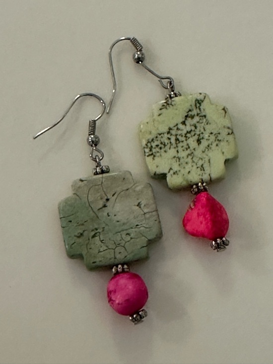 Handmade Western Boho Pink & Green Stone Statement Jewelry Set - 3pc - Picture 6 of 13